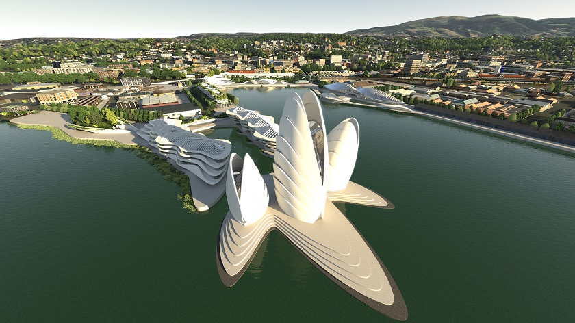 Architecture Van Brandenburg's proposal for the waterfront development. Image: Animation Research