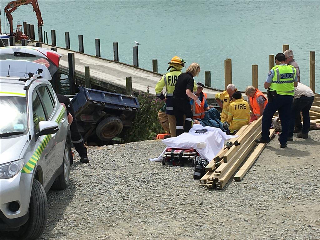 Emergency services at the scene in Moeraki this afternoon. Photo: ODT