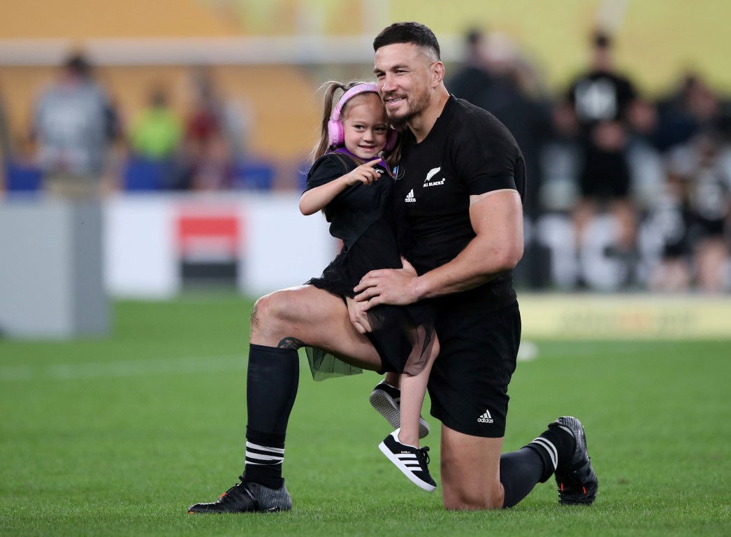 Sonny Bill Williams celebrates with his daughter after the All Blacks won the third-fourth...