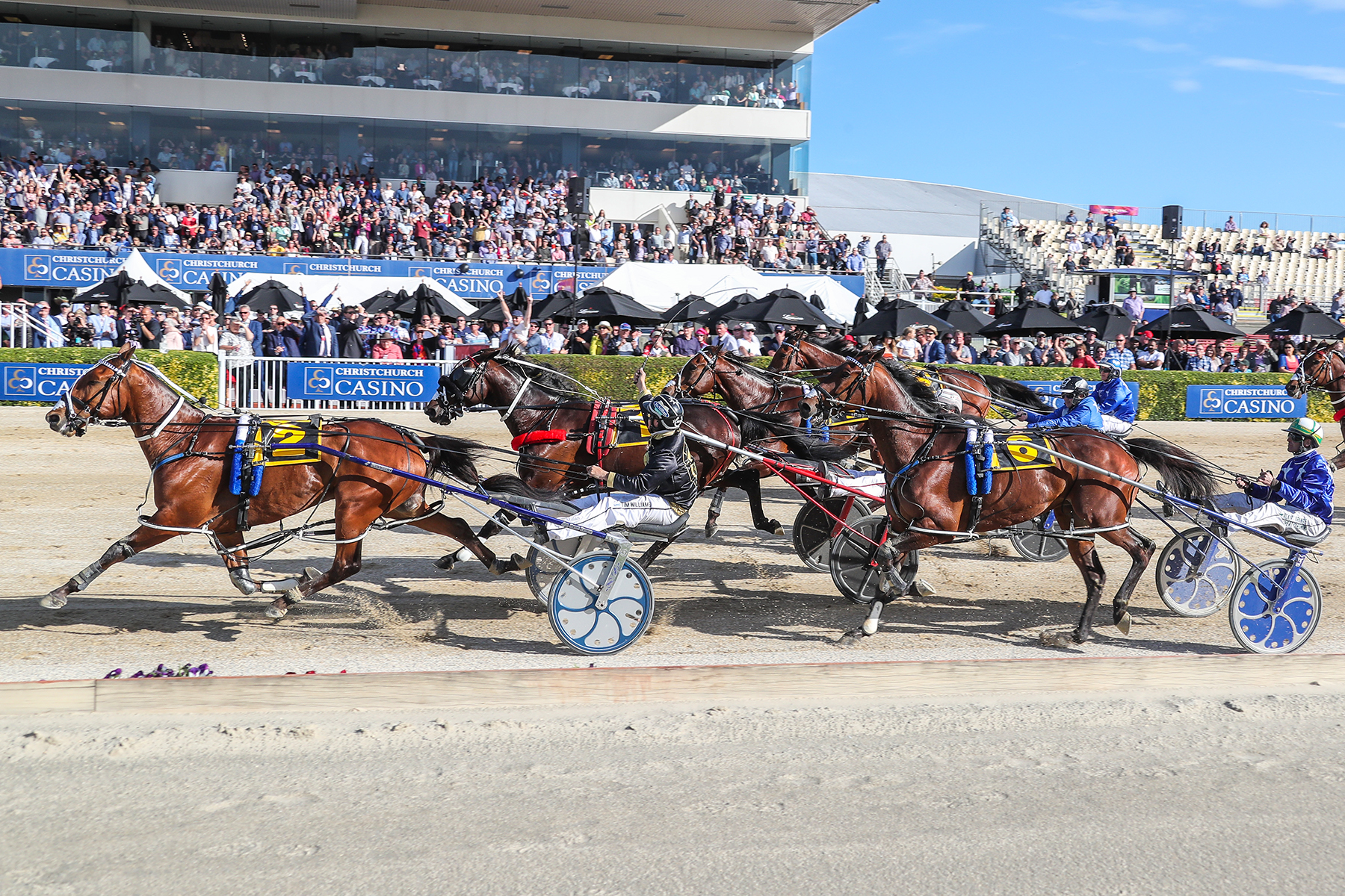 Driver Tim Williams salutes the Addington crowd as Chase Auckland wins the New Zealand Free-For...