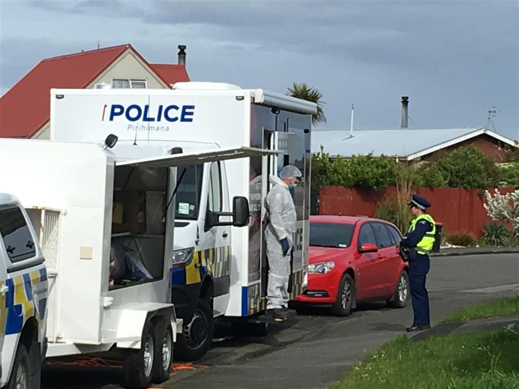 Police at the scene in Invercargill this morning. Photo: Laura Smith