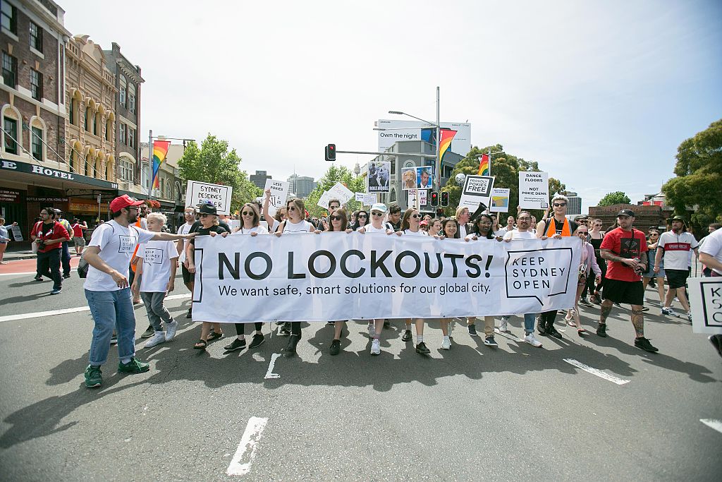 Thousands of people took part in protests against the lockout laws after they were introduced....