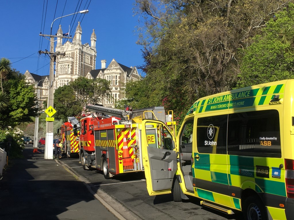 Emergency services at the scene on Friday morning. Photo: Stephen Jaquiery