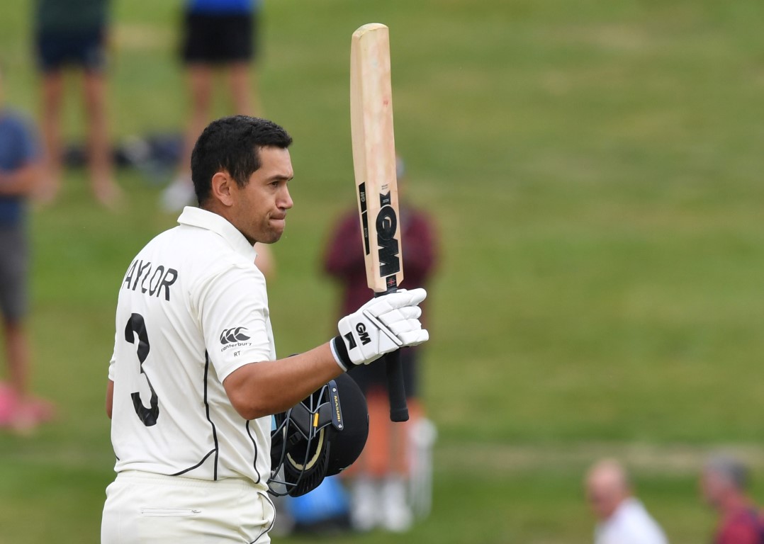 Ross Taylor celebrates his hundred against England. Photo: Reuters