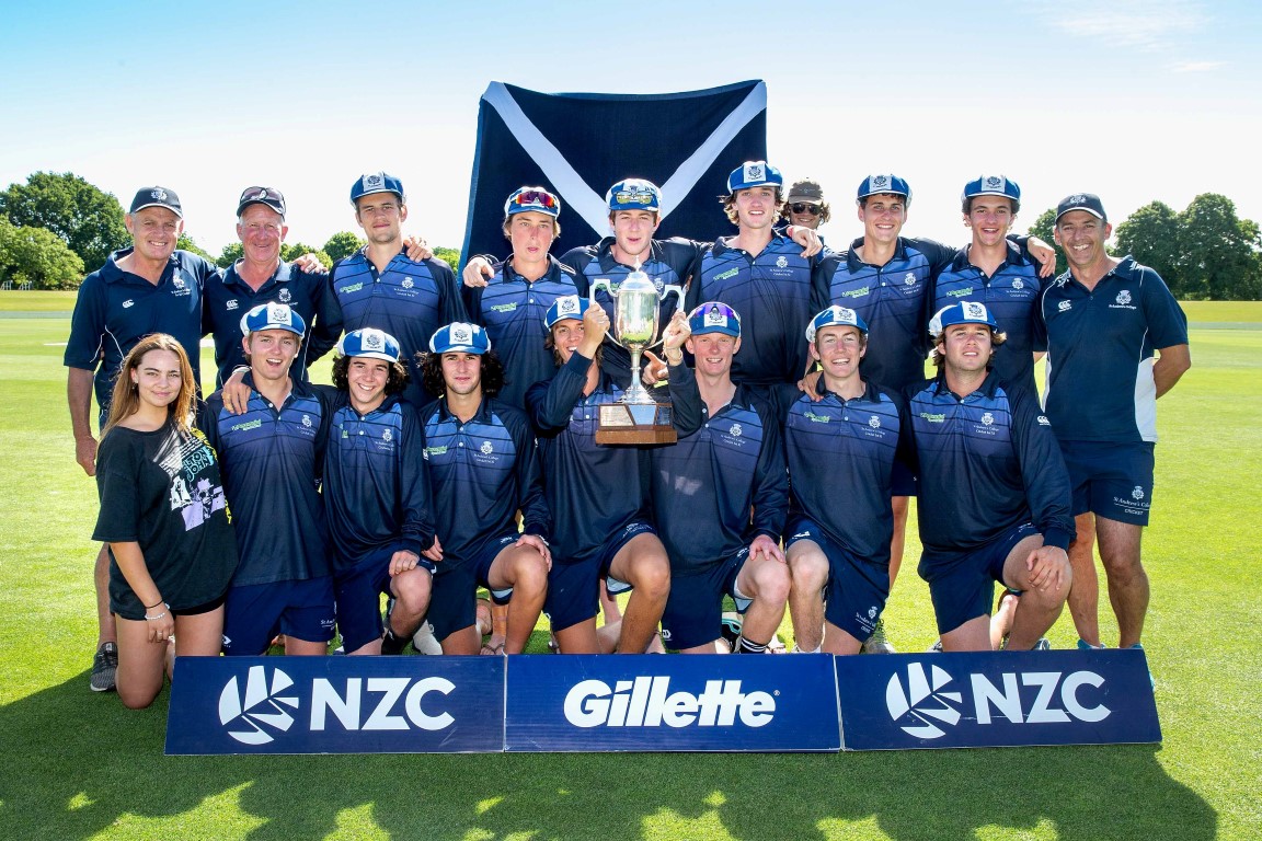 St Andrew's College's first XI celebrate the school's first ever Gillette Cup title. Photo:...