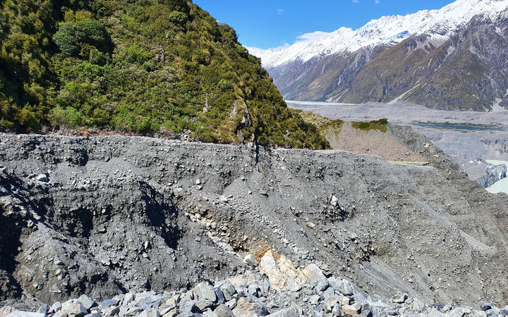 A moraine washout at Husky Stream, Tasman Valley. Photo: Supplied / Department of Conservation