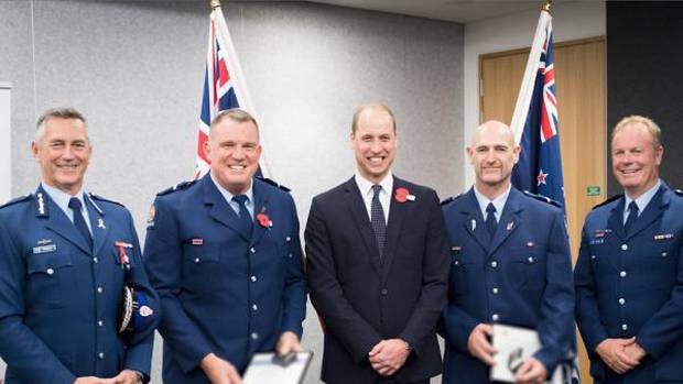 From left: Police Commissioner Mike Bush, Senior Constable Jim Manning, HRH Prince William,...