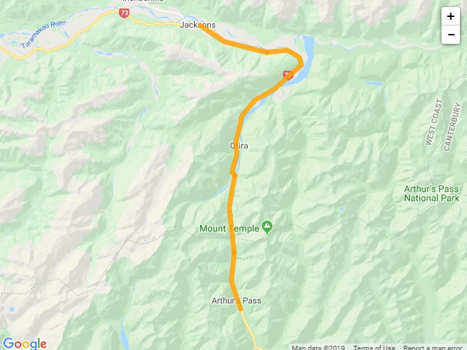 A detour is in place following a slip between Arthur's Pass and Jacksons. Image: Google