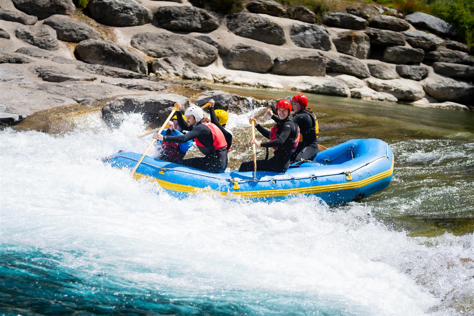 Otago Polytechnic outdoor and adventure education students at Hawea Whitewater Park on the Hawea...