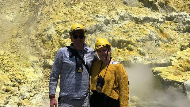 Geoff and Lilliani Hopkins on White Island before they helped victims of the eruptions. Photo:...