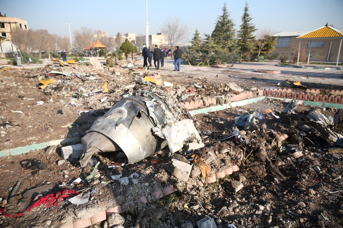 Wreckage from the crashed plane on the outskirts of Tehran. Photo: WANA (West Asia News Agency)...