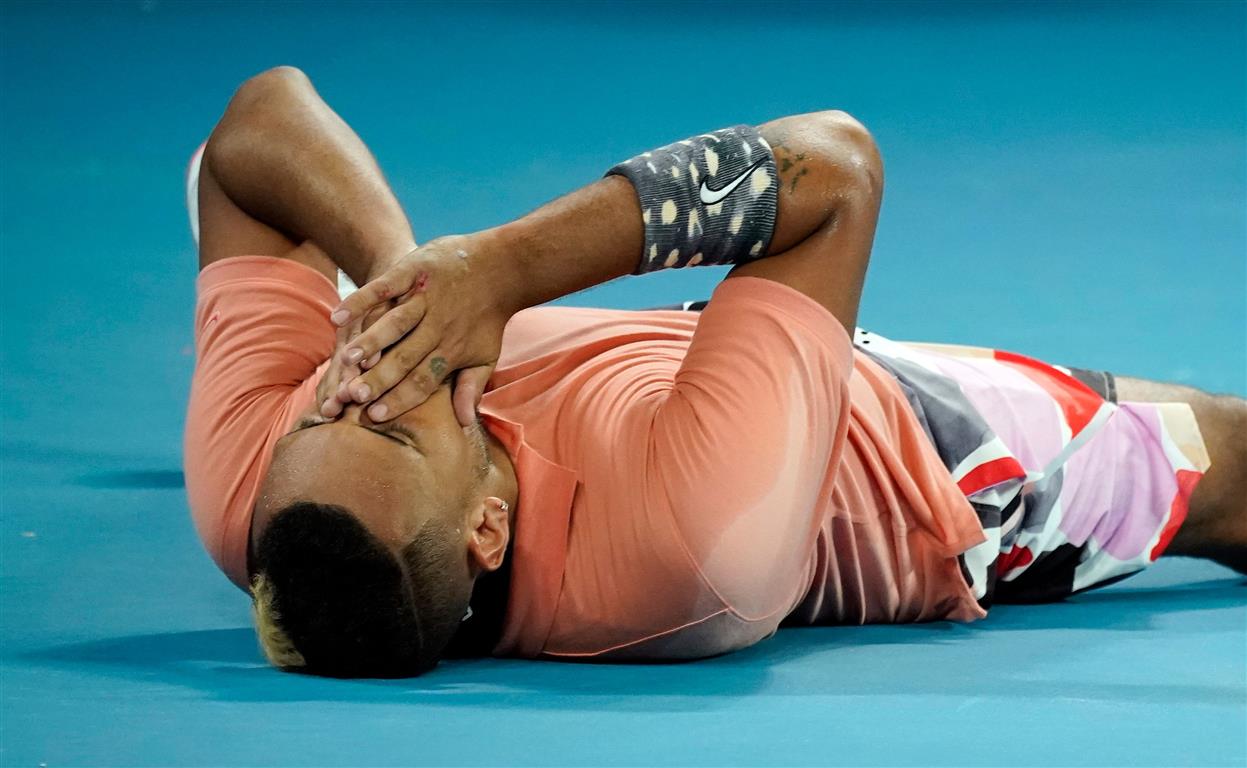 Nick Kyrgios celebrates after his match against Karen Khachanov. Photo: Reuters