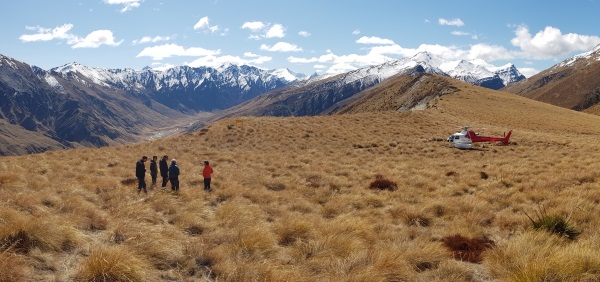 Council staff on Motatapu Saddle in October, at the site of the first hut on the Mahu Whenua...