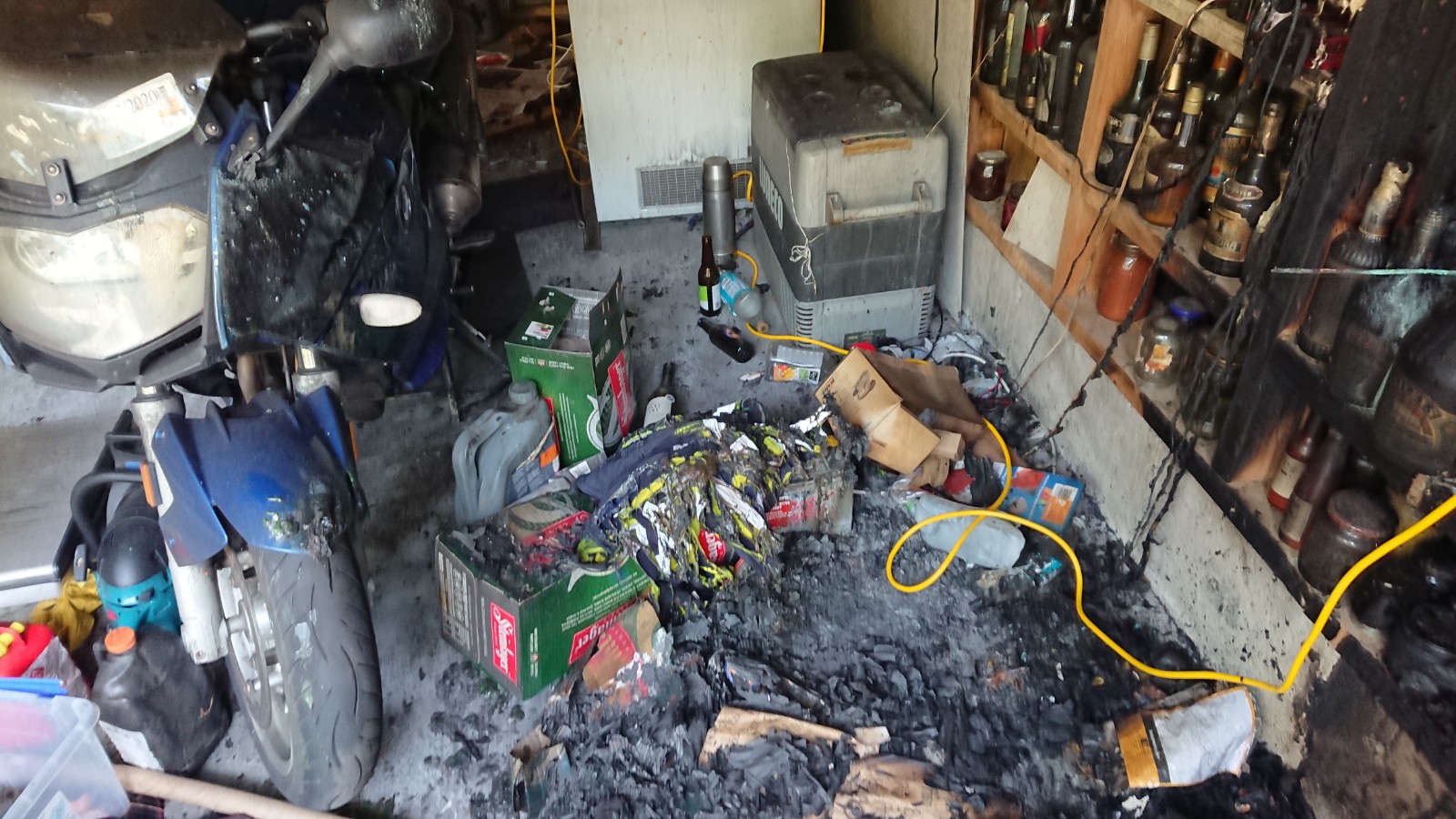 Trevor and Dulcie Turner's garage after the fire. Photo: Supplied