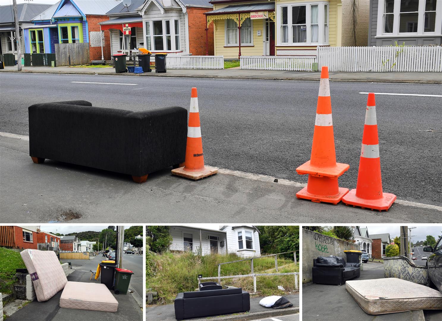 Old sofas, armchairs, mattresses and other large items, discarded on North Dunedin streets, are being collected by the Dunedin City Council. Photos: Stephen Jaquiery