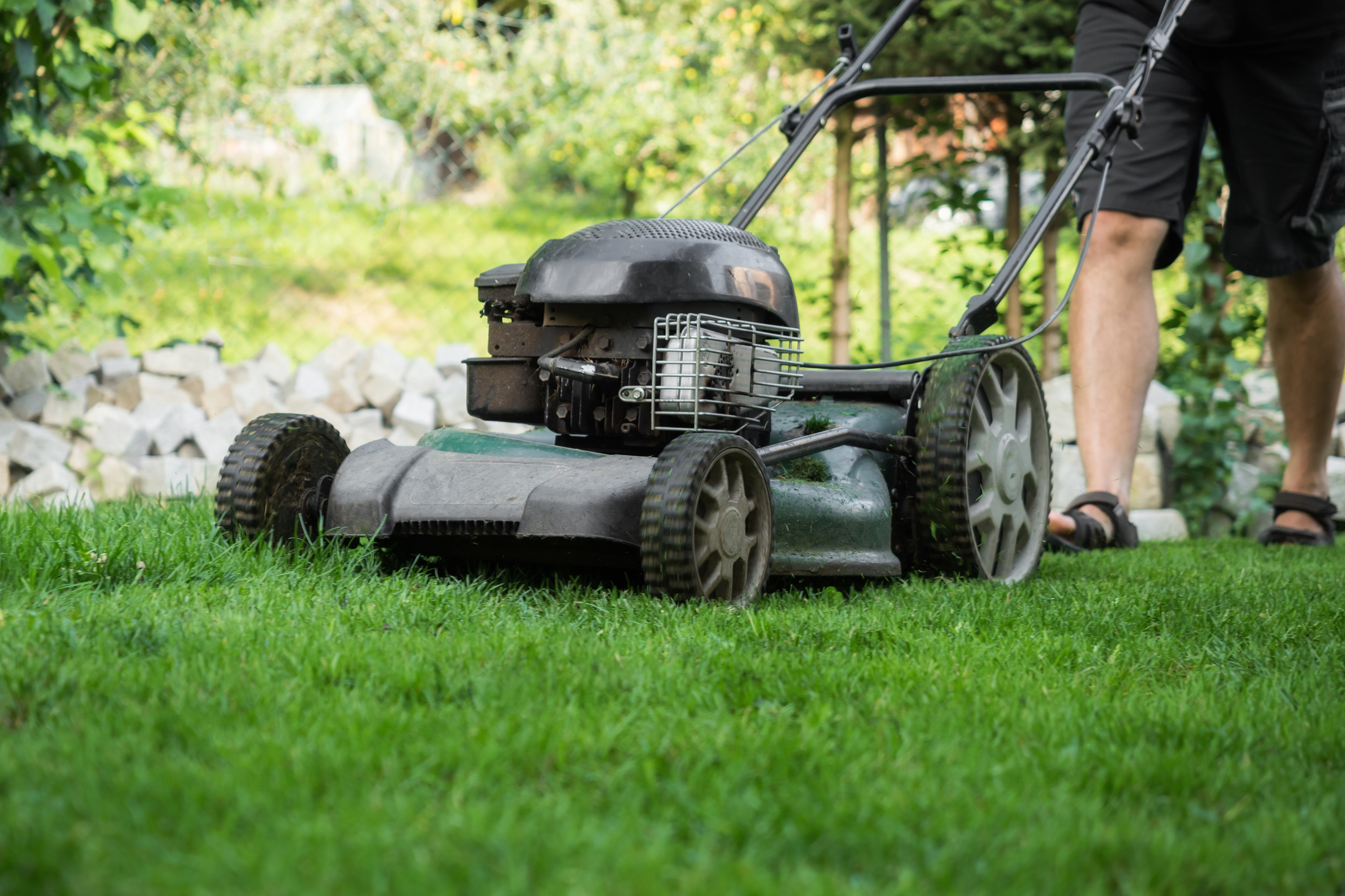 Mowing the lawns in open shoes is not safe. Photo: Getty Images