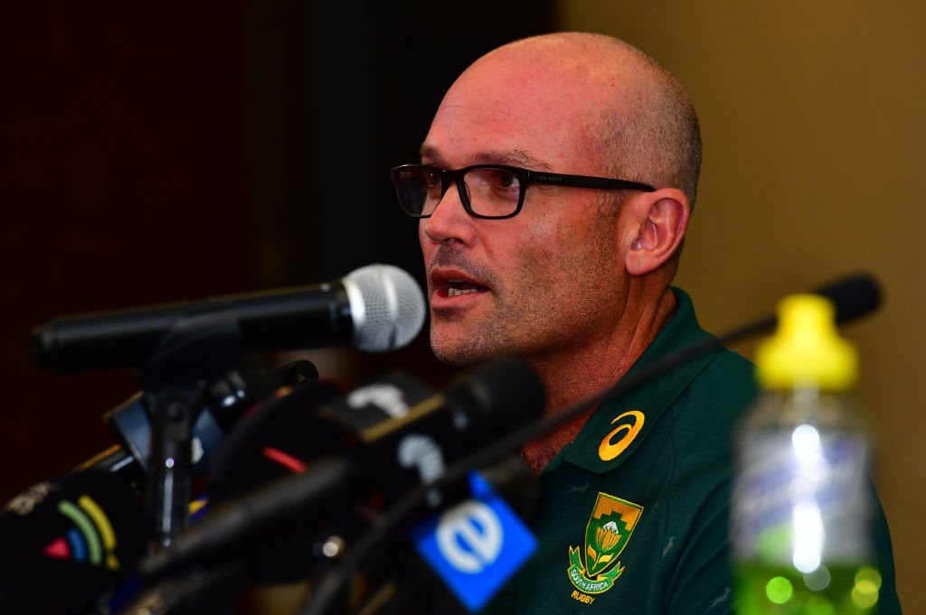 New Springboks head coach Jacques Nienaber speaks during a press conference in Pretoria. Photo:...