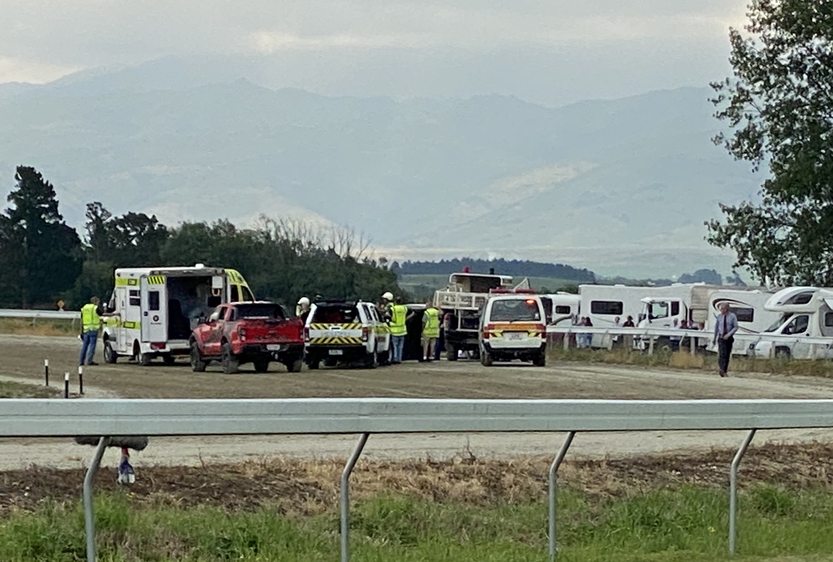 Ricky May collapsed while driving in today's feature race, the Central Otago Cup. Photos: ODT
