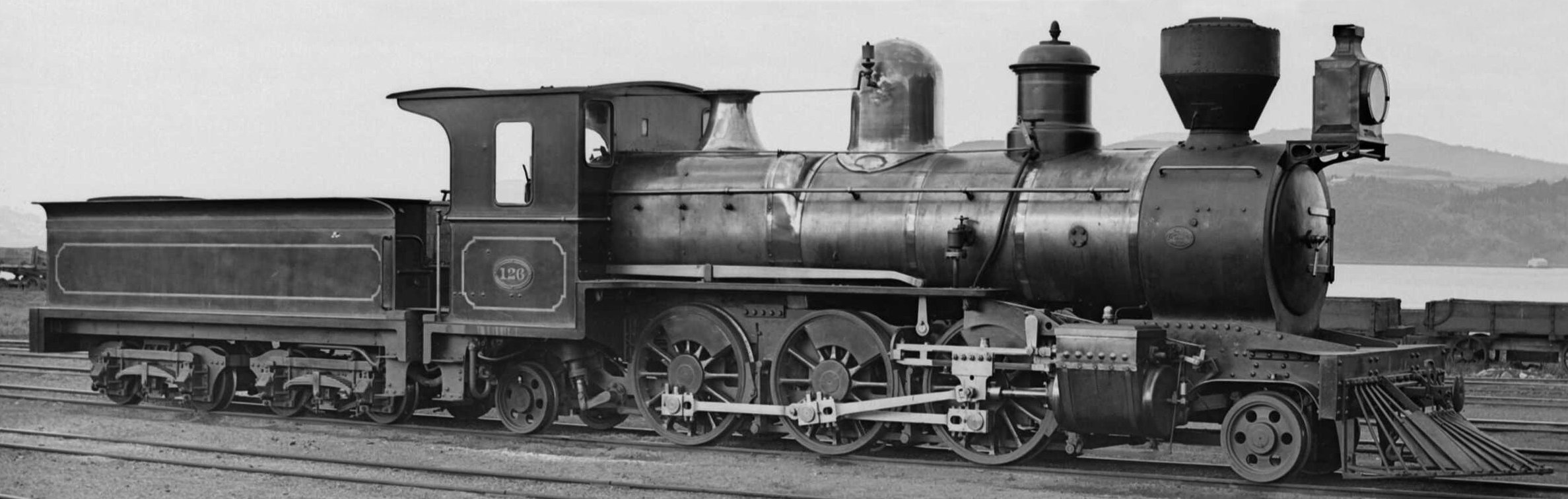 V-class steam locomotive number 126, Dunedin railway yards. PHOTO: EDGAR WILLIAMS COLLECTION,...