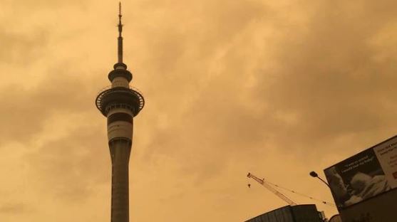 The sky above the Sky Tower in Auckland on Sunday afternoon. Photo: NZ Herald