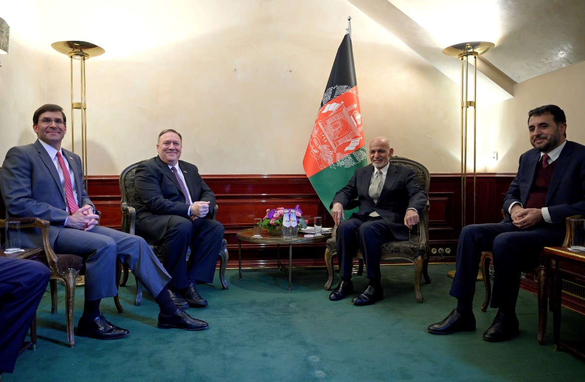 US Secretary of State Mike Pompeo (2nd L) meets Afghan President Ashraf Ghani with US Secretary...