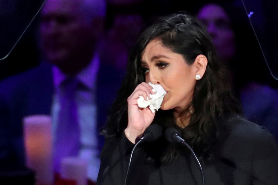 Vanessa Bryant reacts during a public memorial at the Staples Center in Los Angeles on Monday for...