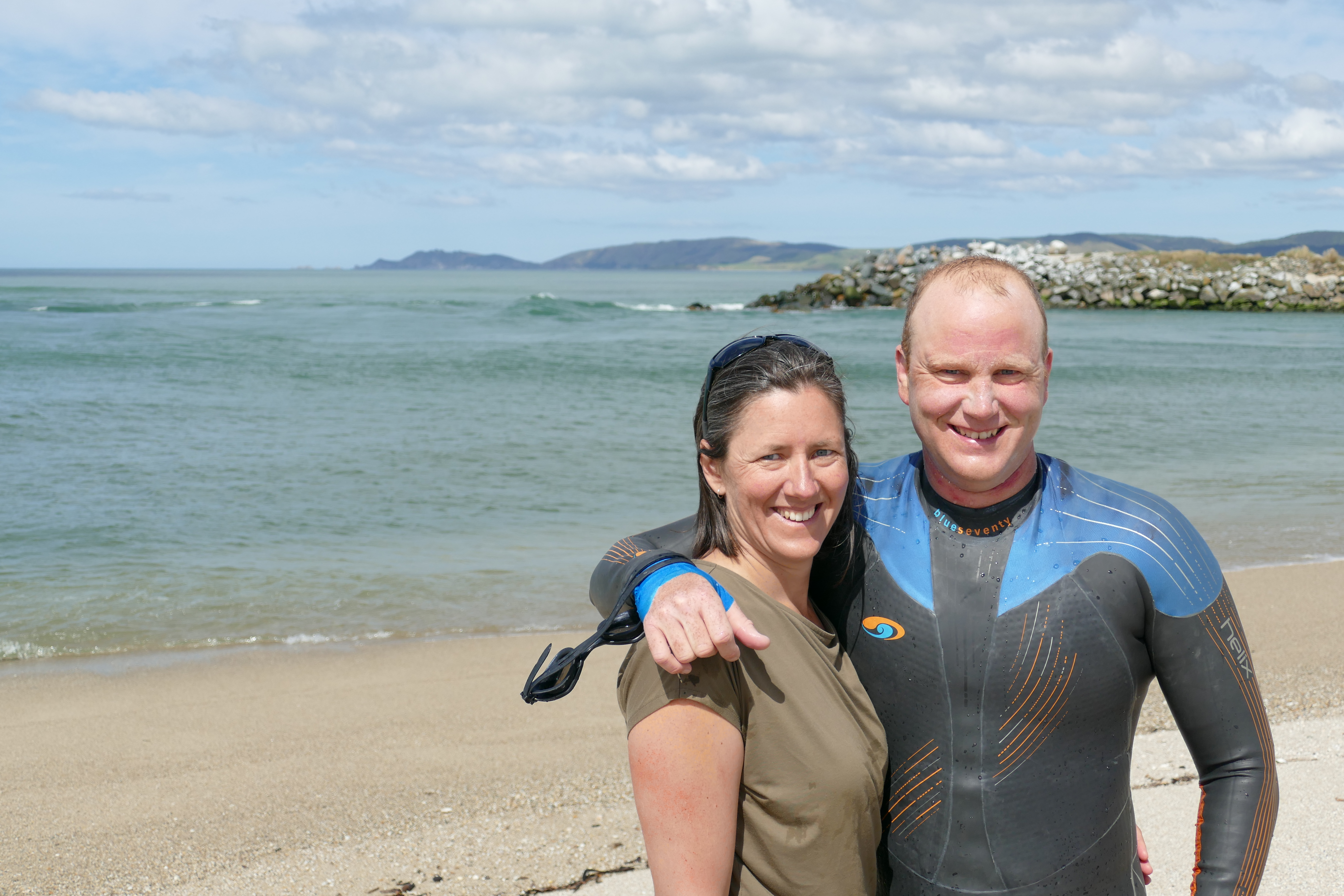 Clutha River swimmer Rob Hutchings and wife and support manager Tansy Boggan, of Christchurch,...