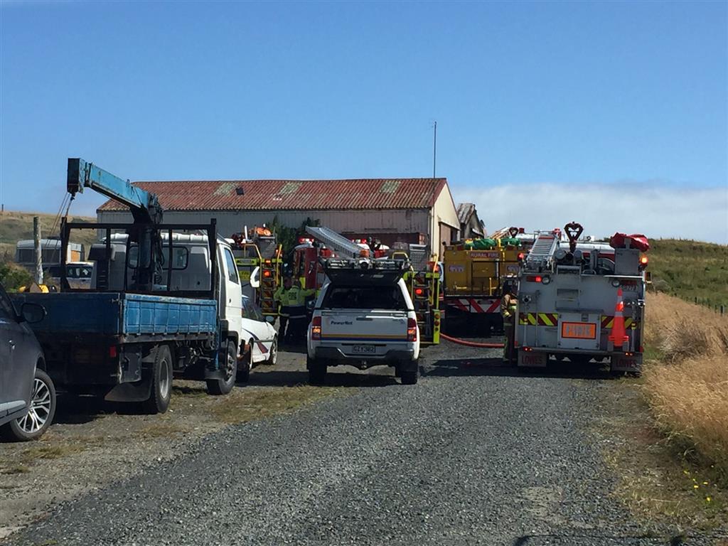 Fire crews at the scene near Bluff this afternoon. Photo: Luisa Girao