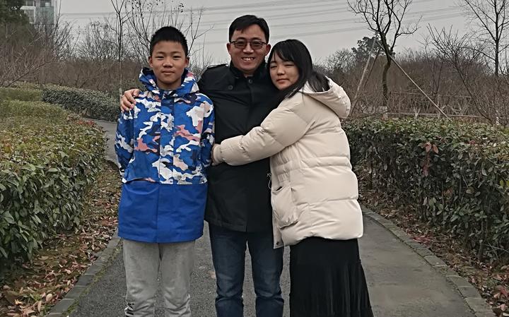 Stephen Wang with his two children, Joshua and Shannon, in Shanghai. Photo: supplied