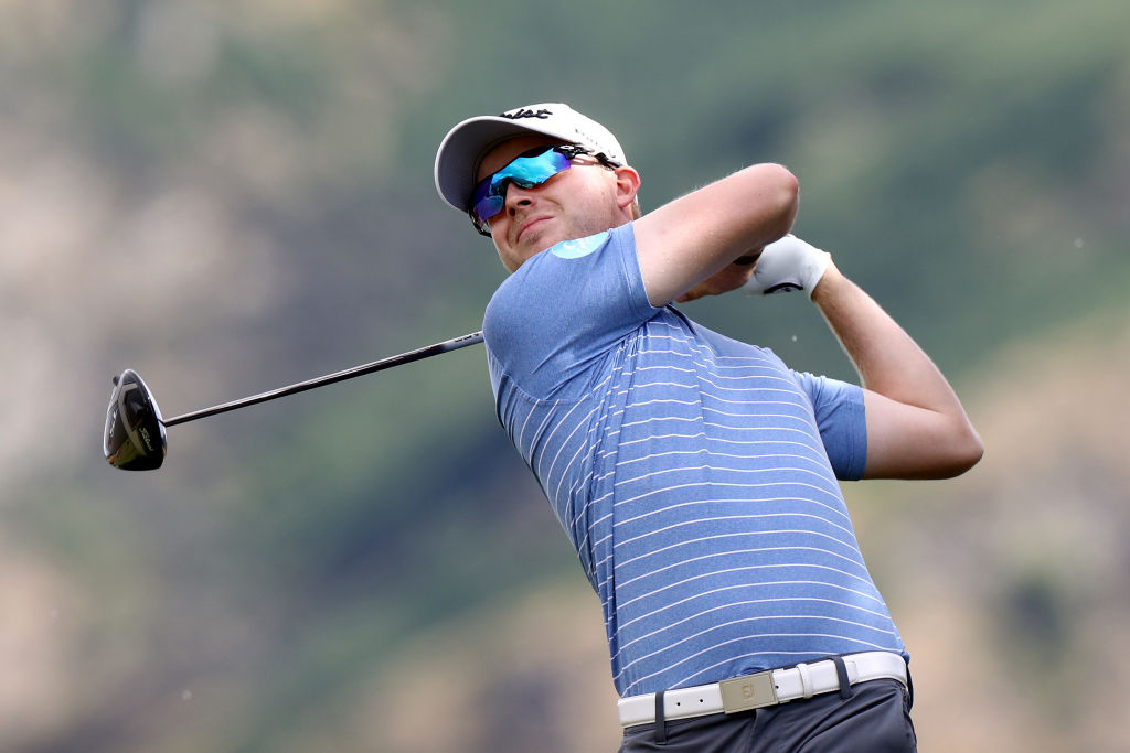 Ben Eccles tees off during day two of the New Zealand Golf Open. Photo: Getty