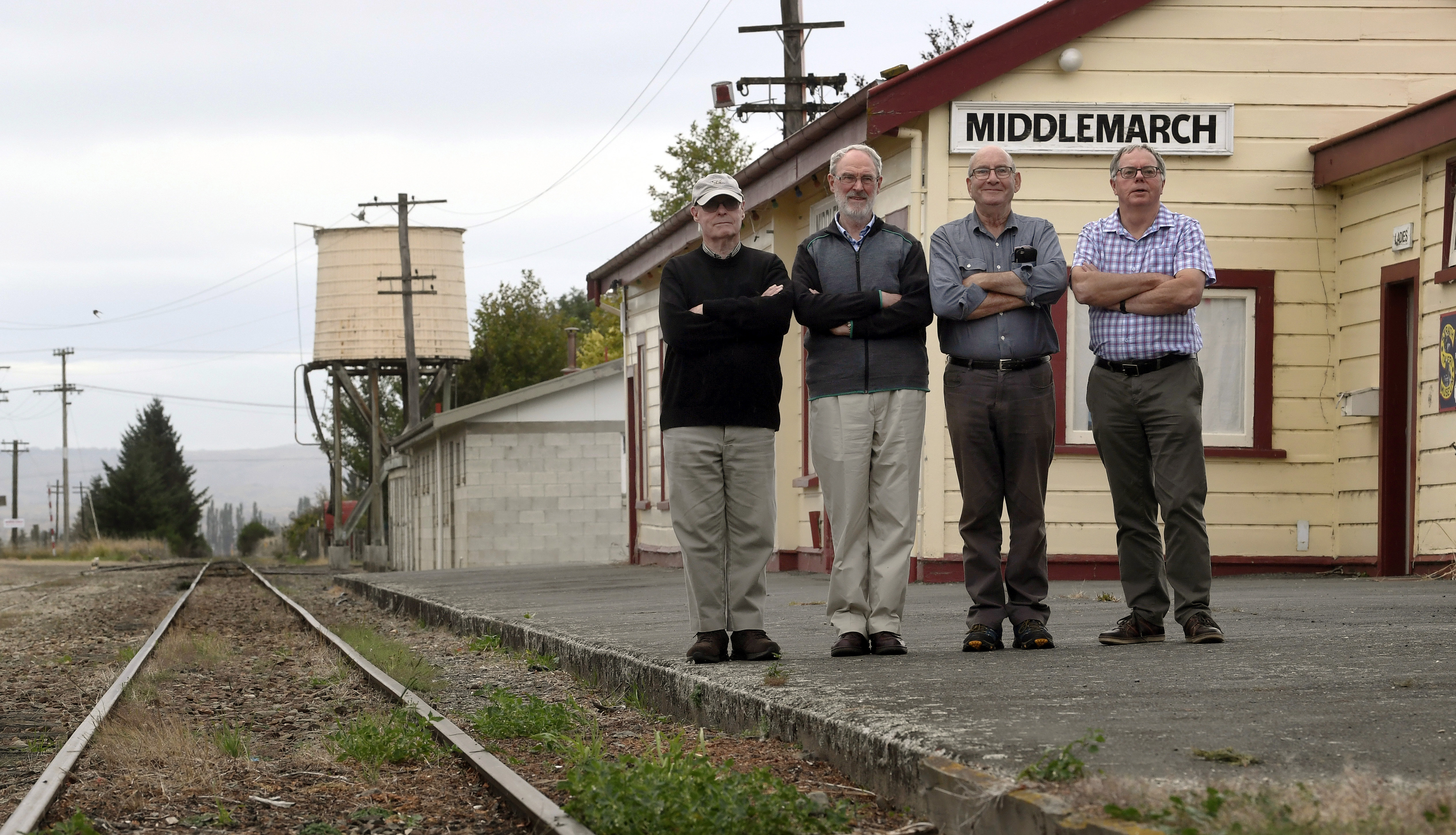 Otago Excursion Train Trust founding member Clark Simonds (left), trust life member Graeme Berry,...