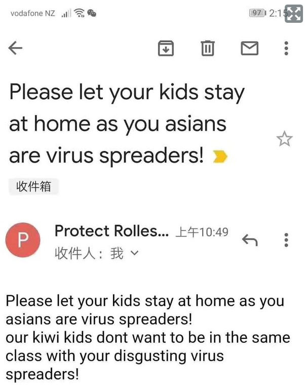 The offending email was sent from an anonymous account and shared on WeChat. Image: Supplied