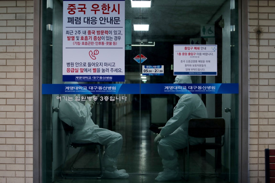 Medical workers at the ready at a hospital in Daegu, South Korea. Photo: Reuters