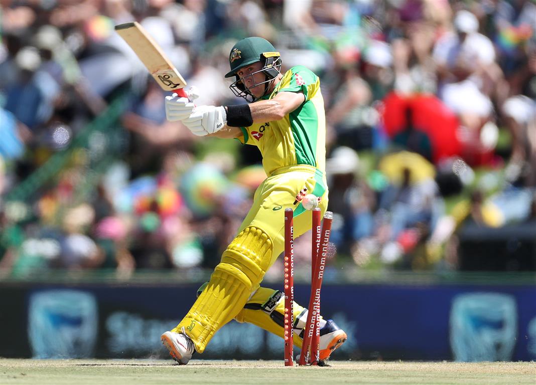 Australia's Marnus Labuschagne is bowled out by South Africa's Anrich Nortje. Photo: Reuters