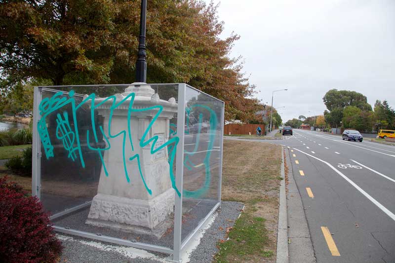 Taggers have hit the Woolston Borough monument on Ferry Rd.