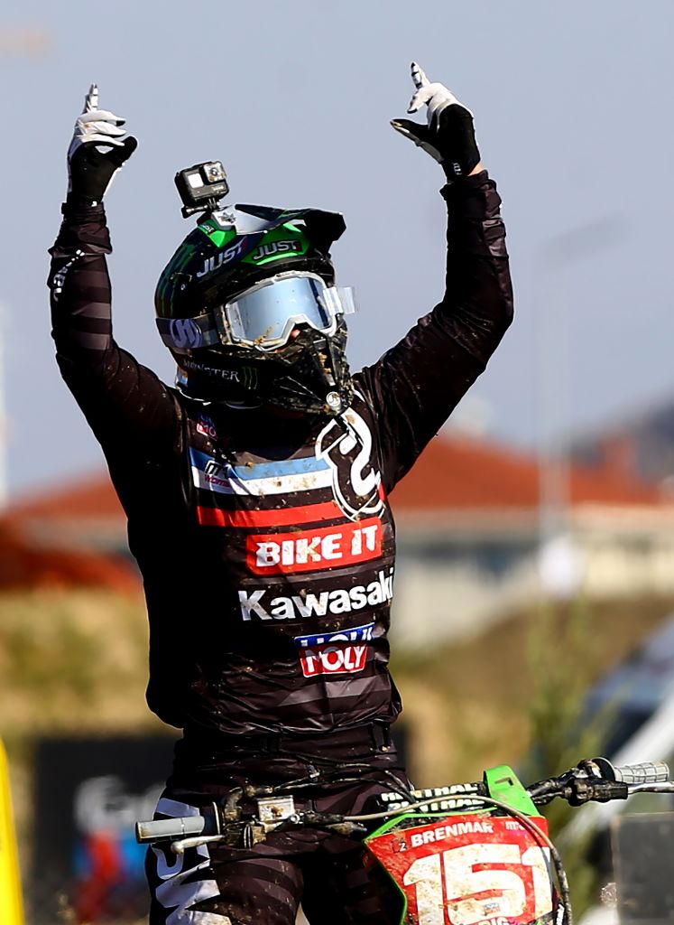 Courtney Duncan celebrates after claiming the Women's World Motocross Championship in Turkey....
