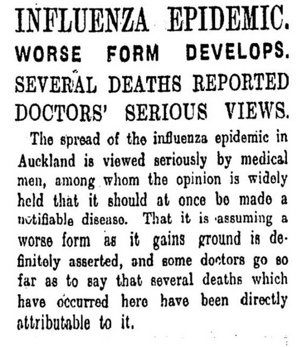 Flu pandemic, NZH clipping, 23 October 1918, National Library.