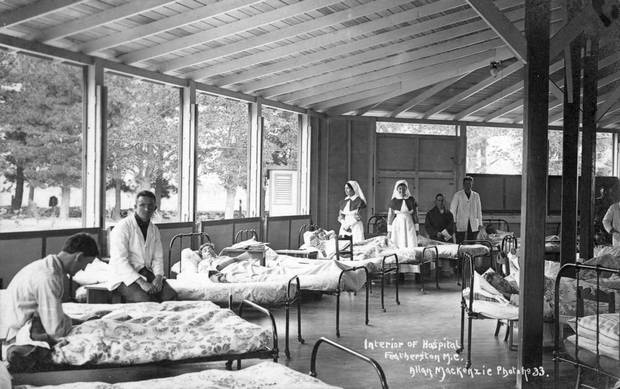 Soldiers in the camp hospital at Featherston Military Training Camp, where patients were cared...