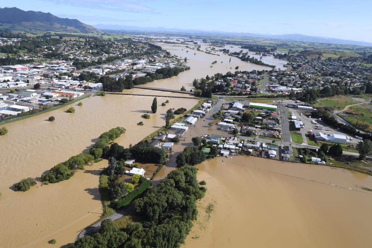 An aerial view of the flooded Mataura River and Gore last week. Photo: Stephen Jaquiery