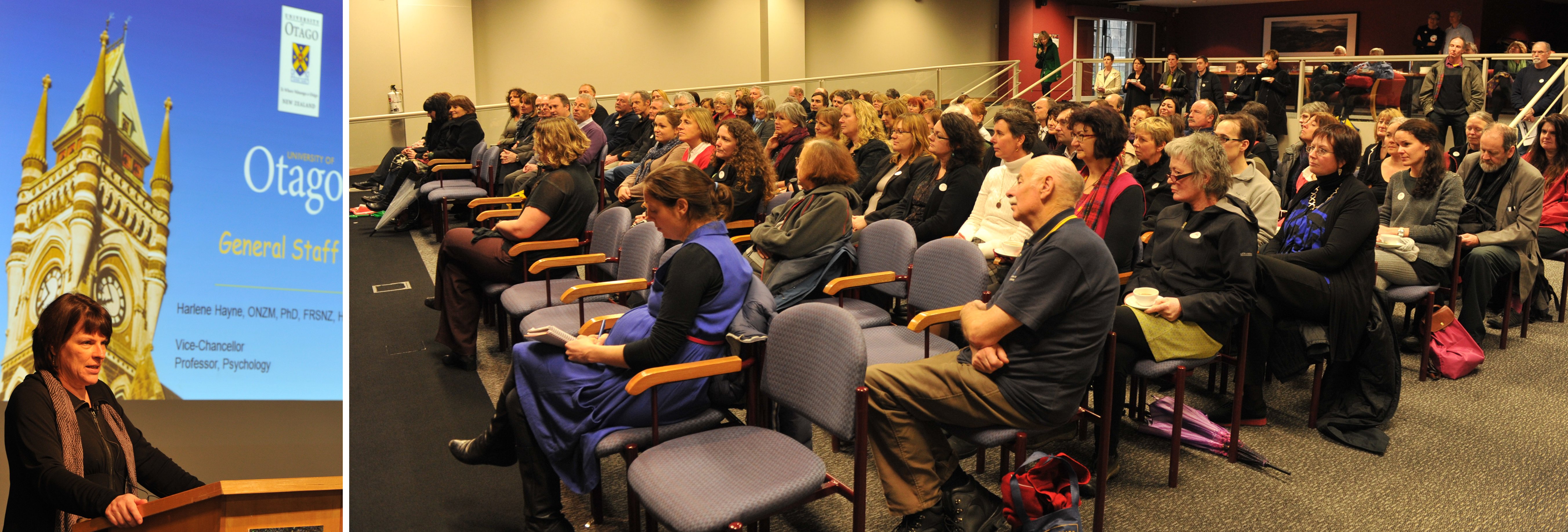 Prof Harlene Hayne addresses University of Otago general staff. Photo: Craig Baxter 