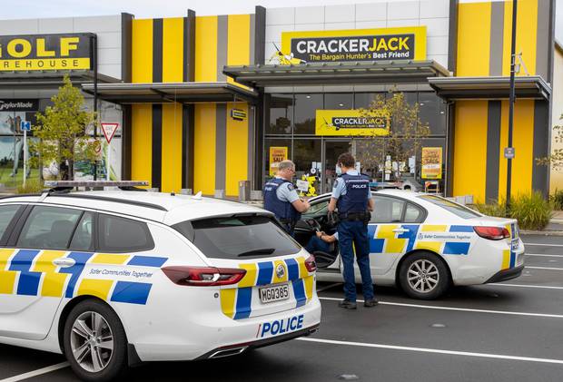 Police officers enforcing the Covid-19 lockdown paid a visit to a Crackerjack store in Hamilton...