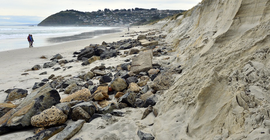 Erosion at Middle Beach looking back toward St Clair from the end of Moana Rua. Photo: Gerard O...