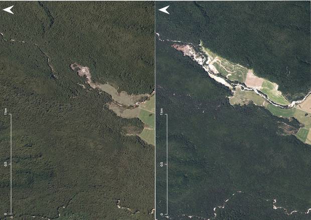This image shows clearing of forestry on the West Coast between 2012 and 2018 to make way for...
