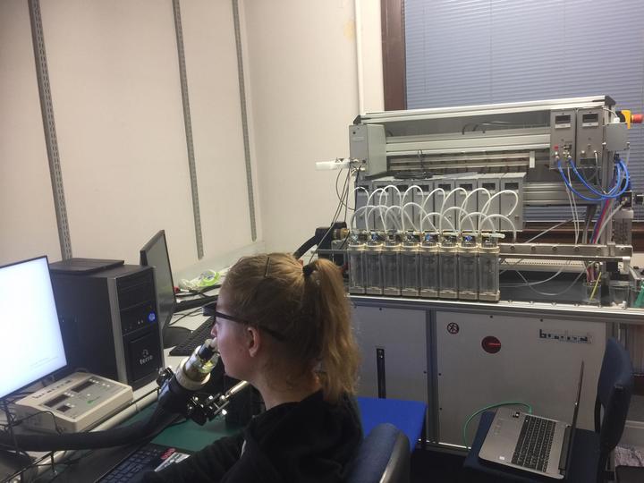 A participant in the study on the loss of taste and smell as a Covid-19 symptom at a laboratory...