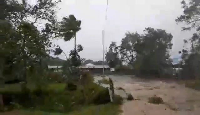 Cyclone Harold brings strong winds in Luganville, Vanuatu, in this still obtained from a social...