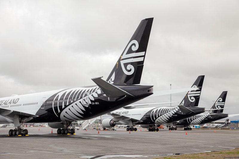 Air New Zealand aircraft parked up at Christchurch International Airport.