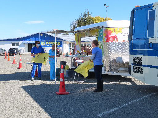 Clinicians set up their mobile testing station at the Hampstead Rugby Club last weekend.