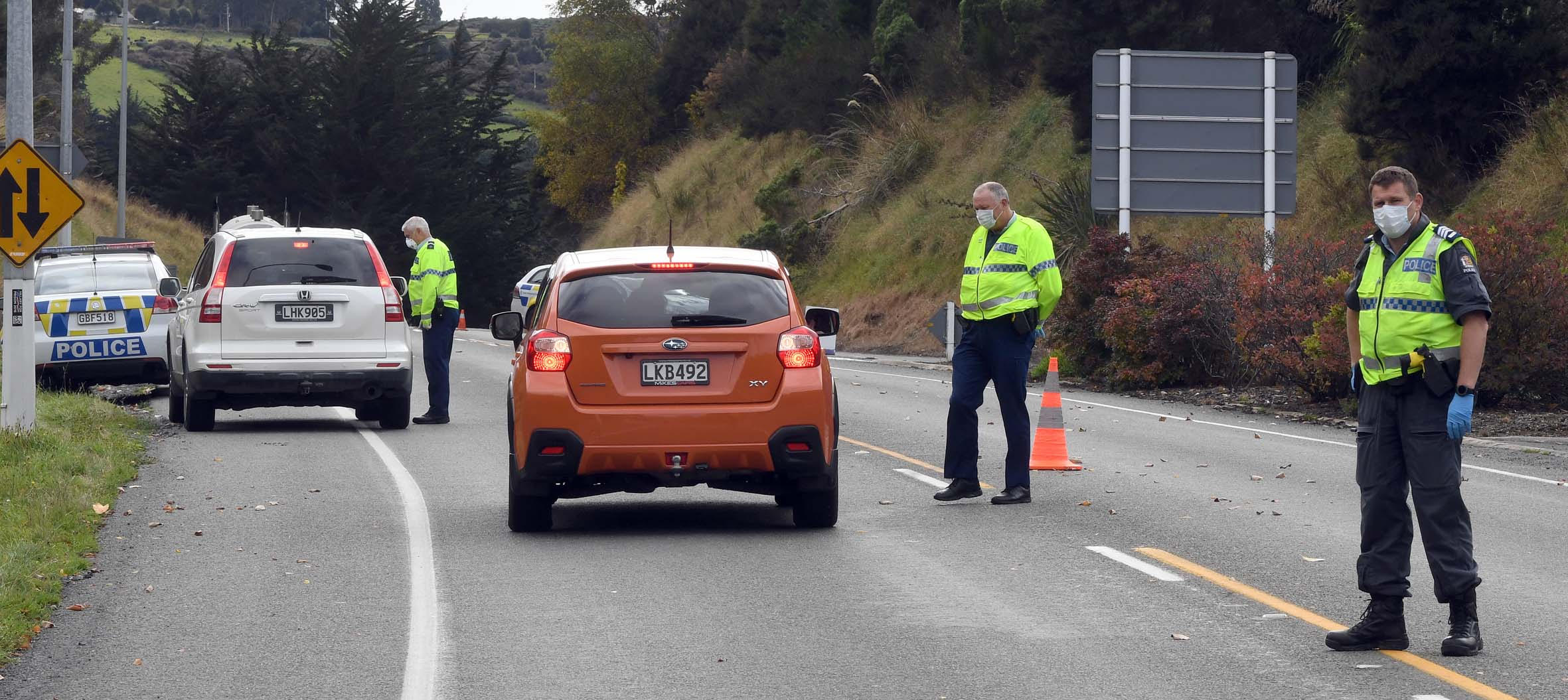 Police were conducting checkpoints north and south of Dunedin on Thursday. Photo: Stephen Jaquiery