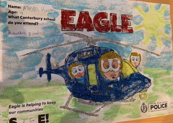 Bishopdale School pupil Mason Knowles, 9, showed the Eagle landing safely on the ground. Credit:...