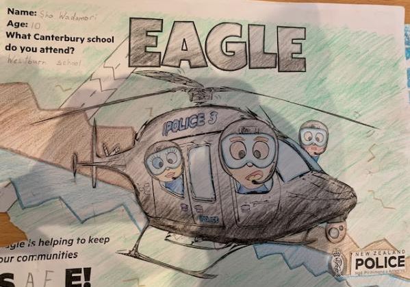 Westburn School pupil Sho Wadamori, 10, showed the Eagle flying over Christchurch. Credit:  Sho...